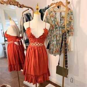 & Other Stories Rust Red Lace-Trimmed Sundress